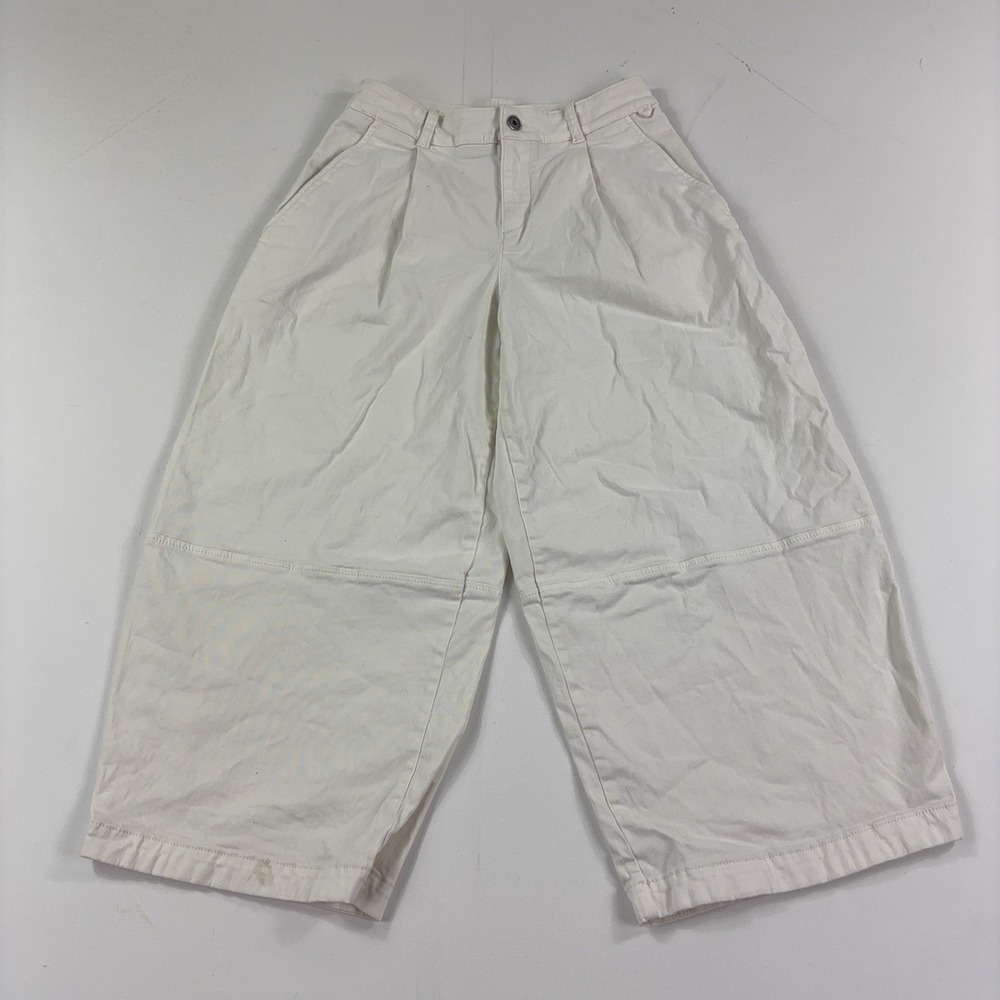Maeve Anthropologie Pants Womens 2 White Cropped Wide Leg Twill Pleated Stretch